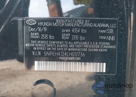 2020 Hyundai Sonata Limited z USA, uszkodzony, nr VIN 5NPEH4J24LH017736